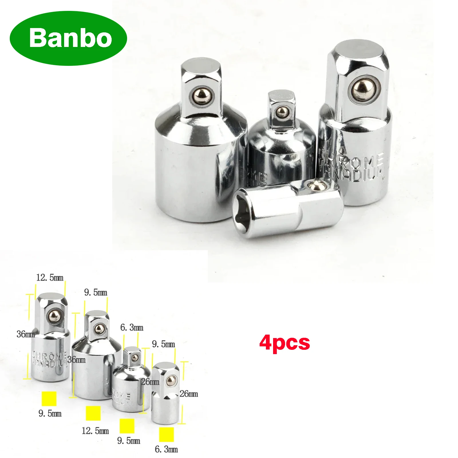 

4Pcs Ratchet Wrench Socket Adapter Reducer Converter Set 1/2" to 3/8" to 1/4" Hand Tools Kit Crv steel