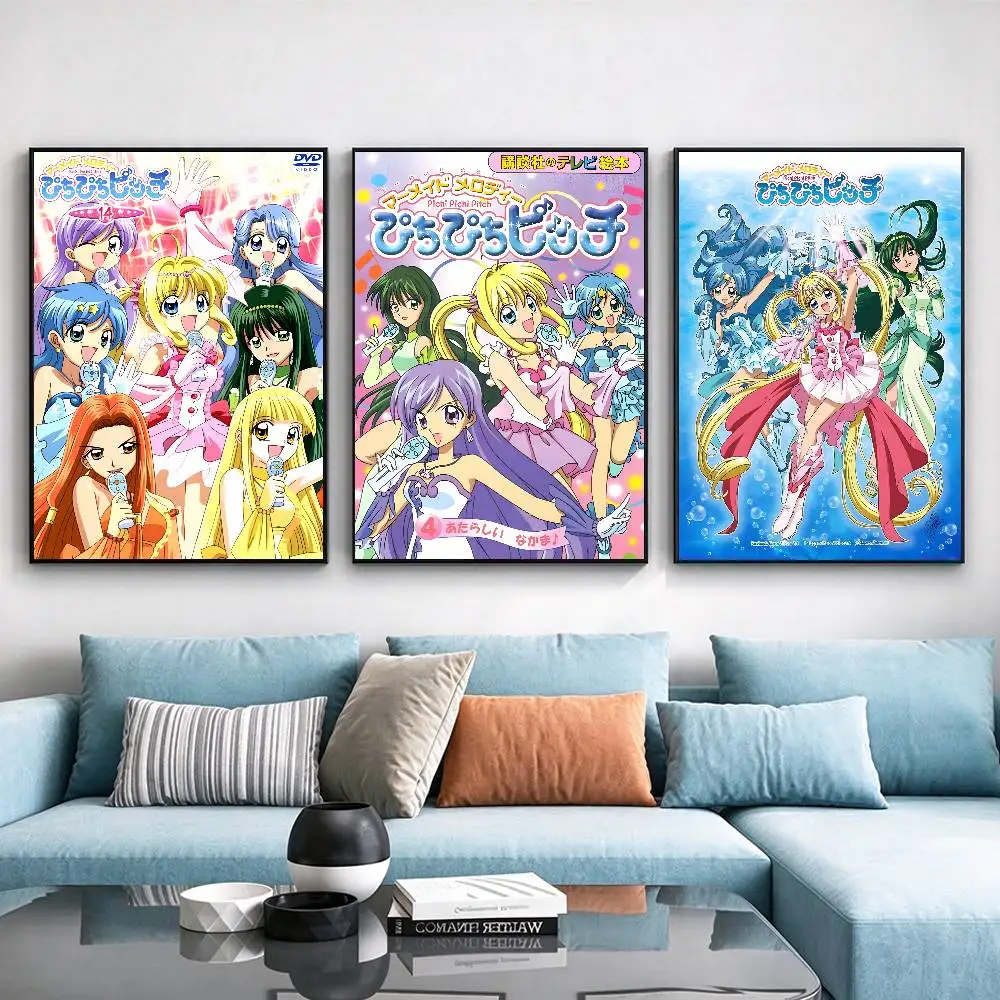 Anime Mermaid Melody Pichi Pitch Poster Waterproof Wall Art Sticker For Bar Living Room Vintage Decor High Quality Print