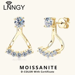 Lnngy 5mm 0.5ct Round Cut Moissanite Earring for Women 925 Sterling Silver Stud Earrings Front And Back Ear Jacket Jewelry Gift