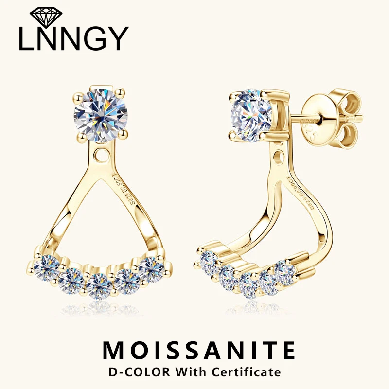 Lnngy 5mm 0.5ct Round Cut Moissanite Earring for Women 925 Sterling Silver Stud Earrings Front And Back Ear Jacket Jewelry Gift