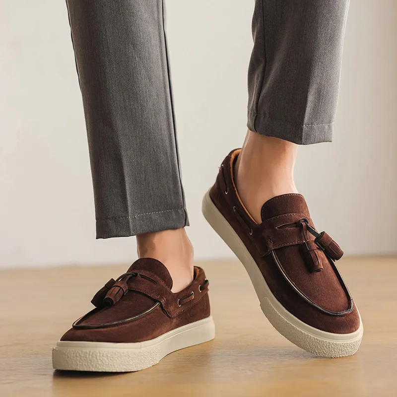 Brand Khaki Suede Men's Loafers Tassel Fashion Leather Casual Shoes For Man Autumn Lightweight Flats Slip-on Shoes Man Moccasins - Image 4