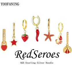 925 Sterling Silver Needle exquisite red pendant earrings starfish/chili/strawberry design gold silver women's jewelry earrings