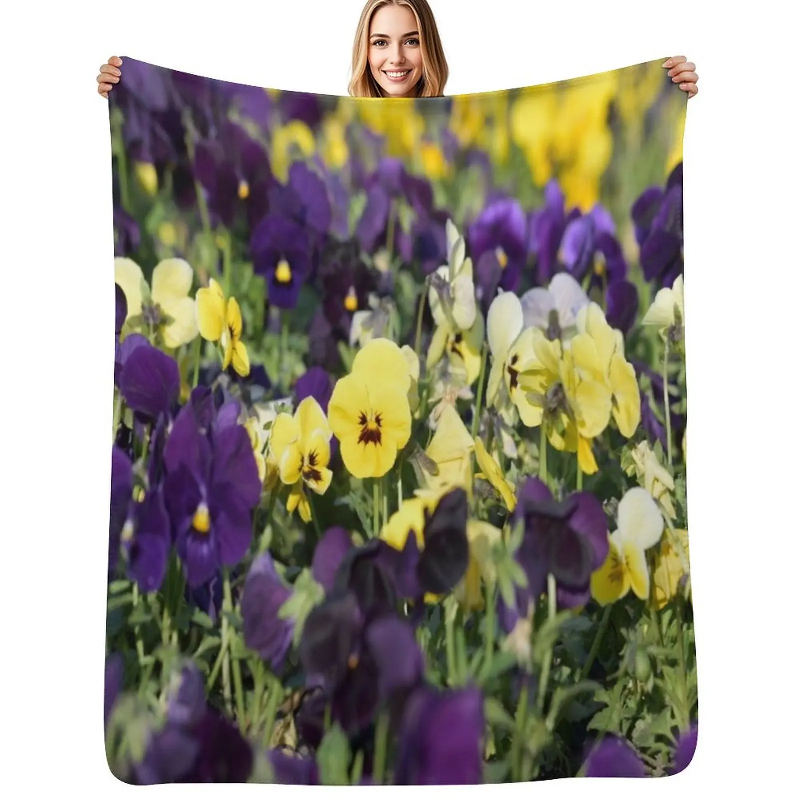 Yellow and purple violets Throw Blanket Warm Comfortable Blanket Gift for Parents Friends