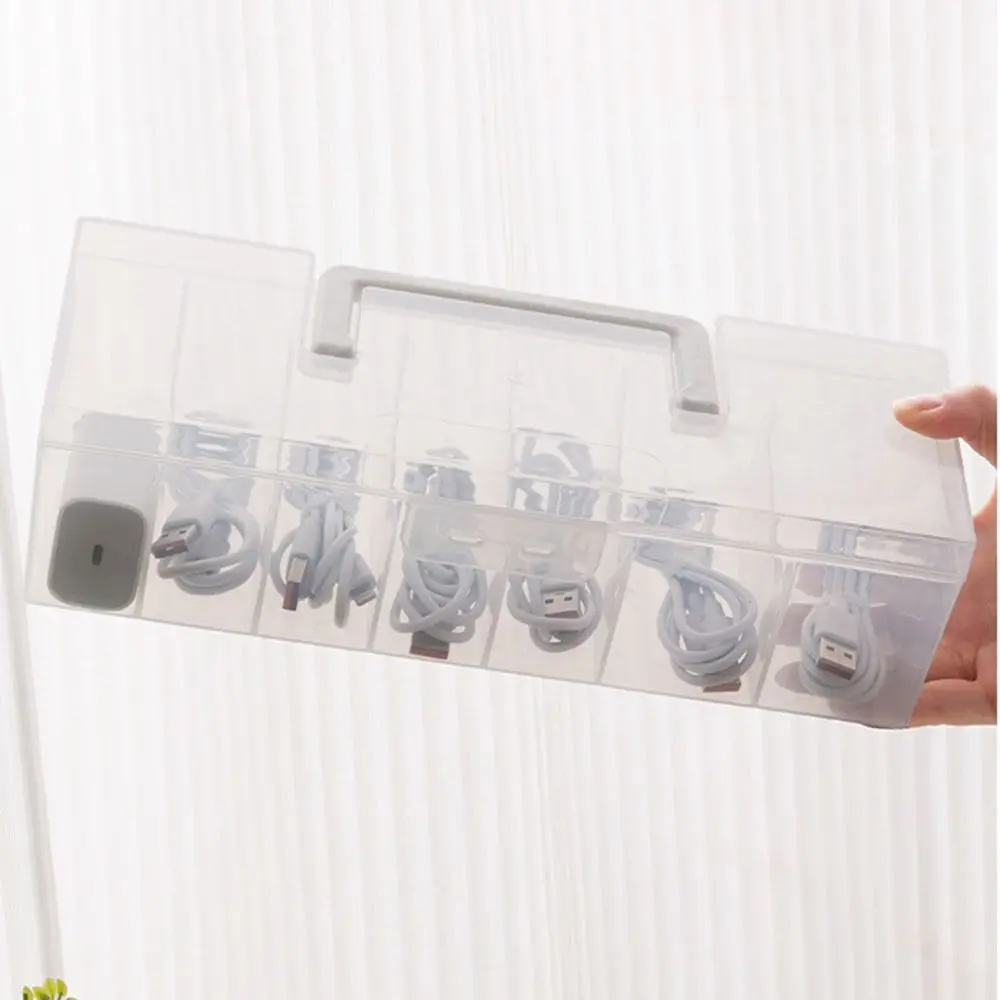 Dustproof Data Cable Storage Box Data Line Storage Plastic Desktop Organizer Transparent Flip Cover Cable Container Mouse Line