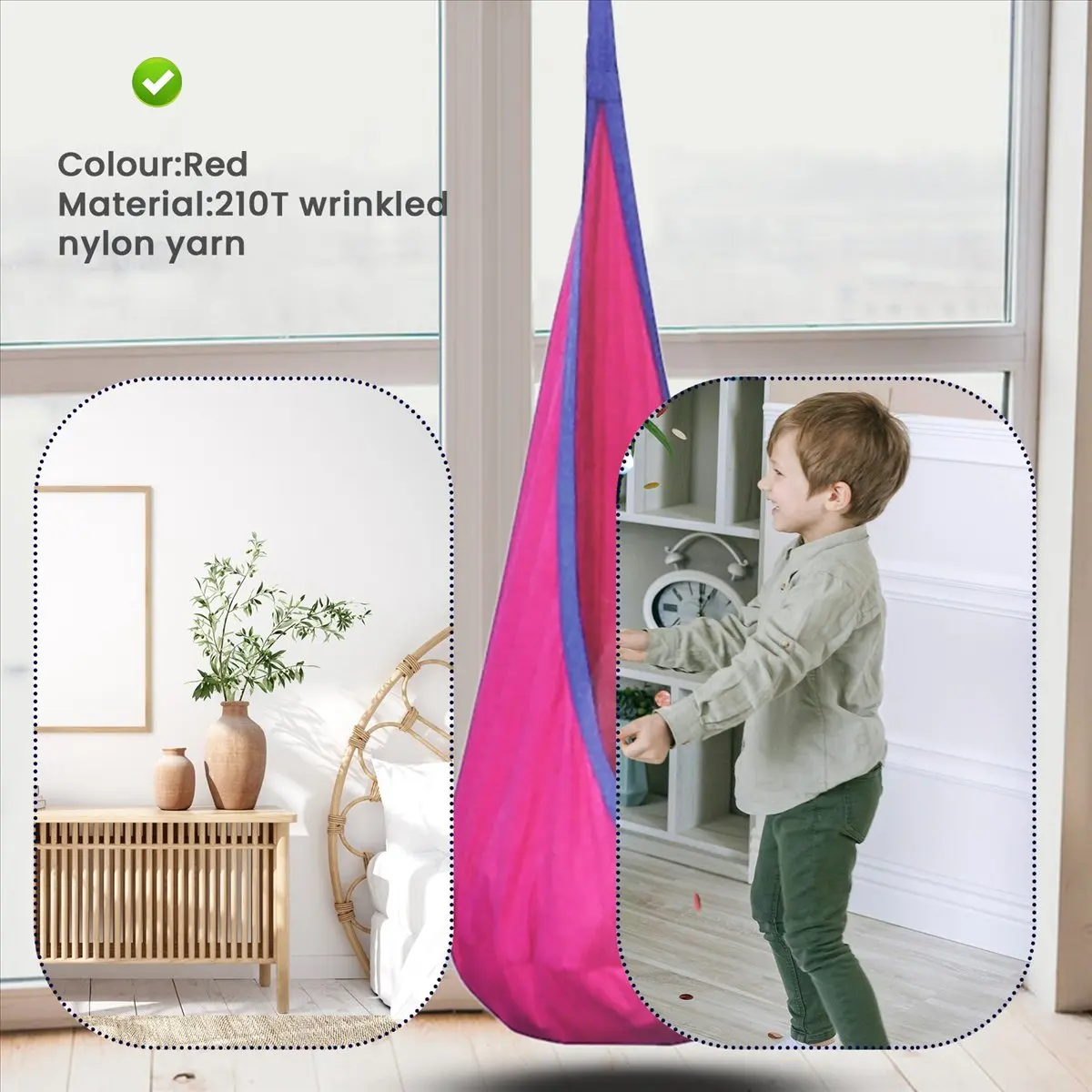 maiABIY Light Up Kids Pod Swing Seat,Therapeutic Sensory Swing,Hug Ceiling Snuggle Swing, Adjustable Fabric Hammock Red