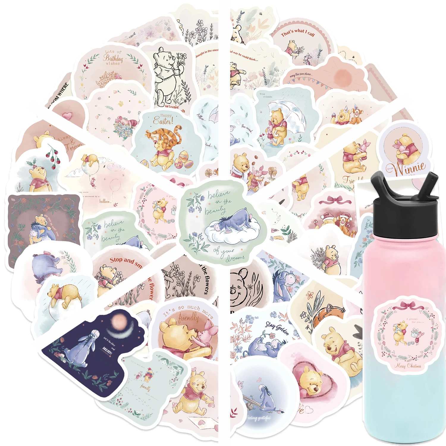 Autocollants Disney Winnie l'ourson, 50 pièces, stickers, dessin animé, film, bricolage, ordinateur portable, skateboard, Kawaii, pour enfants