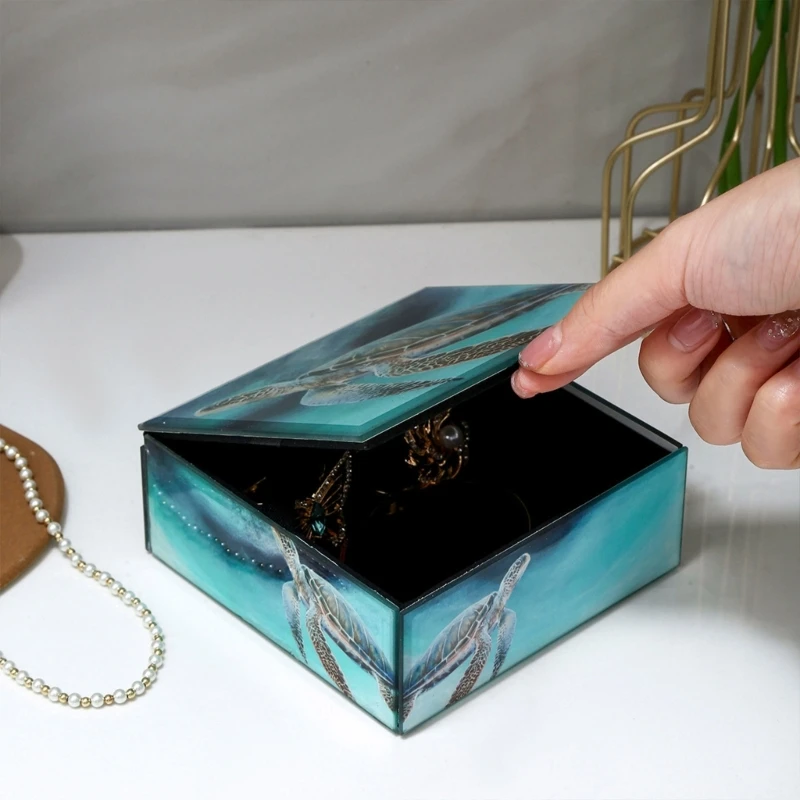 

MXME Unique Turtles Designs Glass Jewellery Storage Case for Necklaces Organization