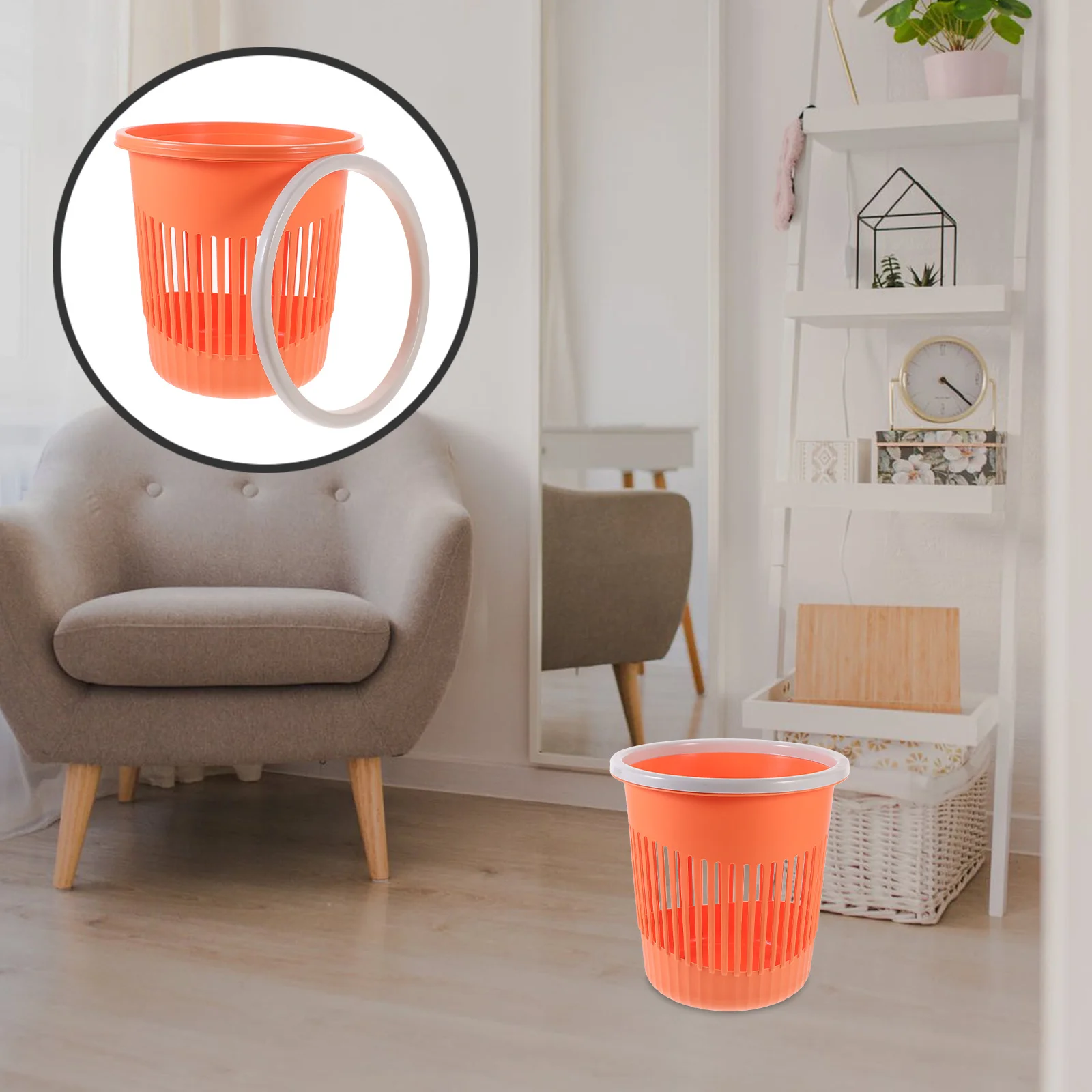 

1pc Round Trash Can 5L Pp Plastic Household Garbage Bin For Bathroom Bedroom Kitchen Office Waste Container