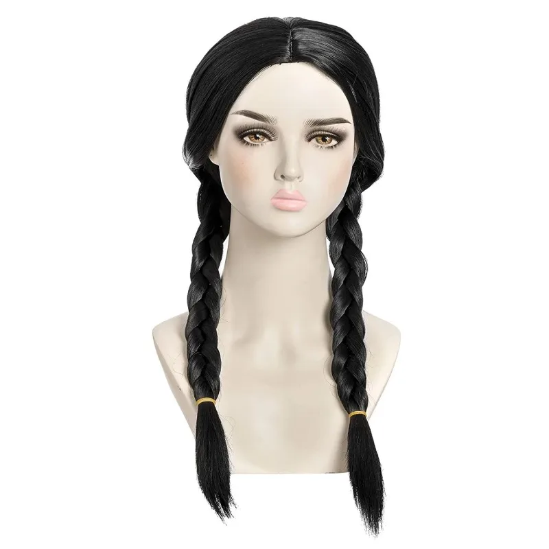 Cosplay Addams Family Black Long Braid Wig High-temperature Silk Daily Wear Women's Full Wigs Festival Party Simulated Hair