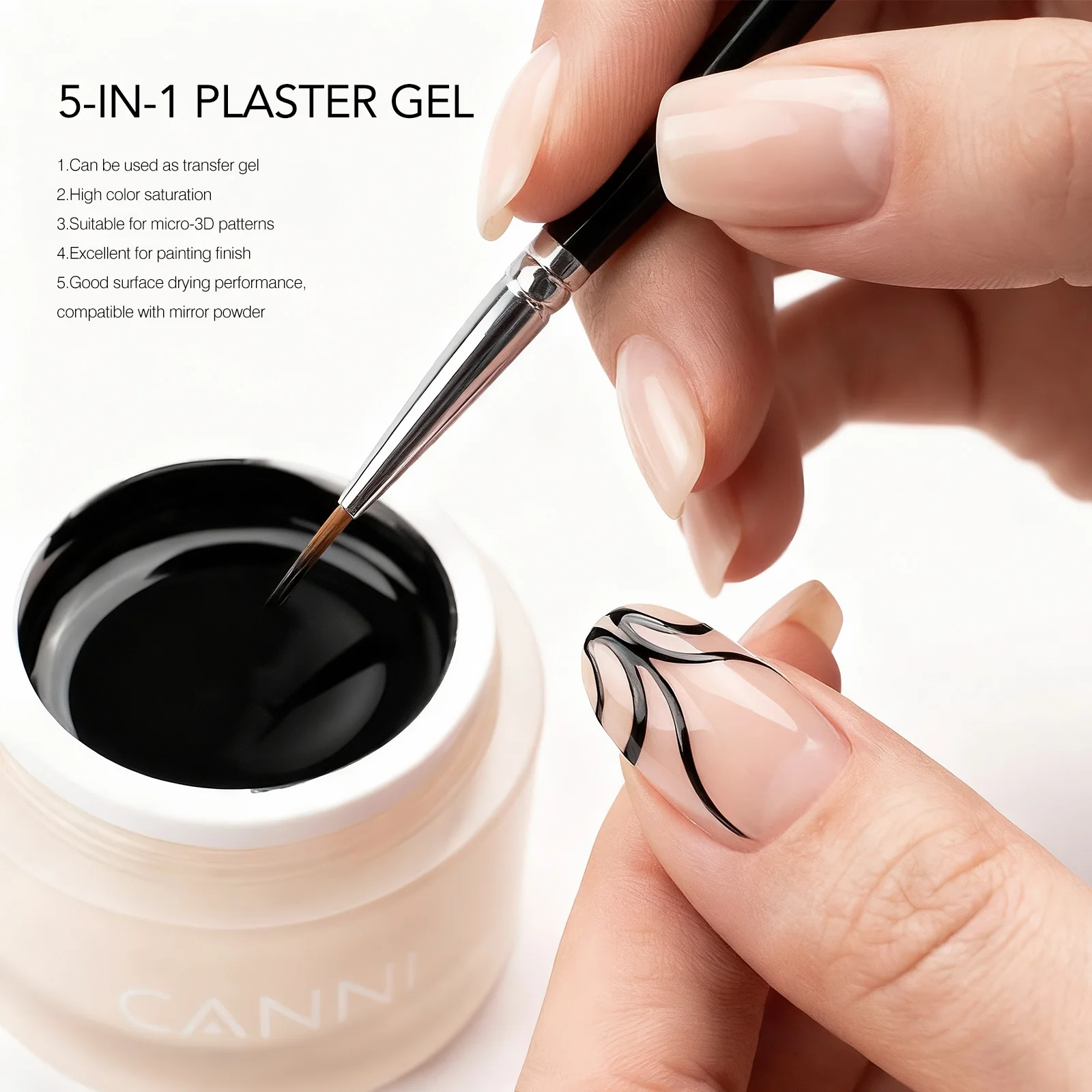 CANNI 10g No-Wipe 5-in-1 Plaster Gel HEMA TPO FREI Nail Art Funktionsgel Weiß Schwarz Nagellack Reliefmuster DIY Maniküre – Detail 7