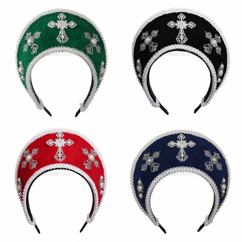 Medieval Women Cross Crown Renaissance Headpiece Royal French Court Hood Cosplay Coronet Headwear 2026