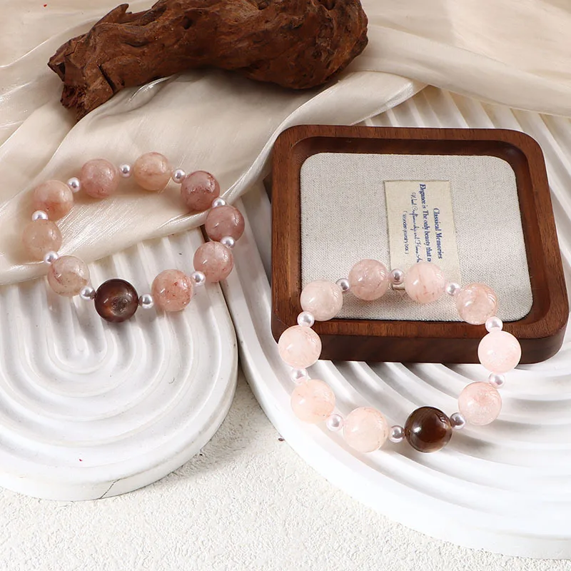 

Minar Delicate 15-16mm Pink Crystal Natural Stone Imitation Pearl Elastic Strand Bracelets for Women Anniversary Gift Wholesale