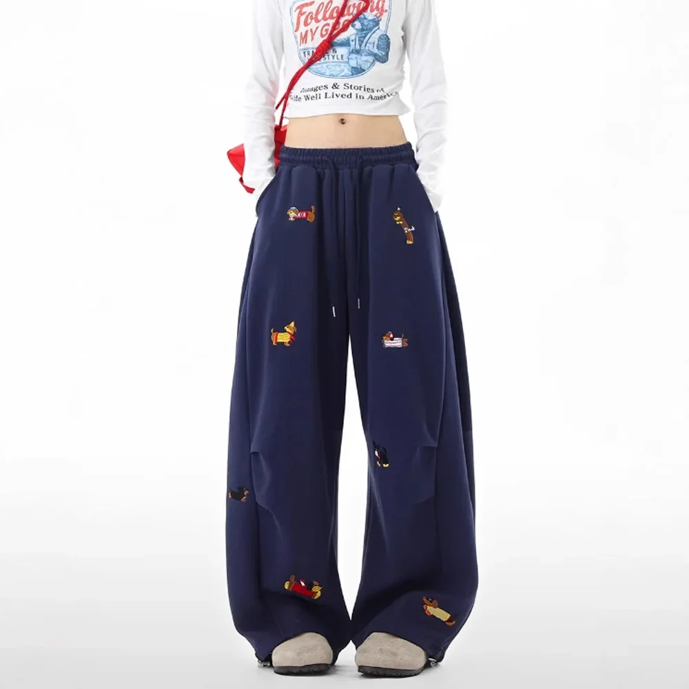 Dachshund-Embroidery-Sweatpants-Loose-Casual-Joggers-Wide-Leg-Couple-Streetwear-Fun-Fashion-Comfortable-Pants-baggy-sweatpants