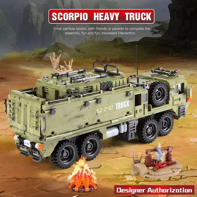 1377pcs City WW2 Military Scorpio Heavy Truck Bricks Model Technical MOC transport truck Soldier Building Blocks Toys For kids