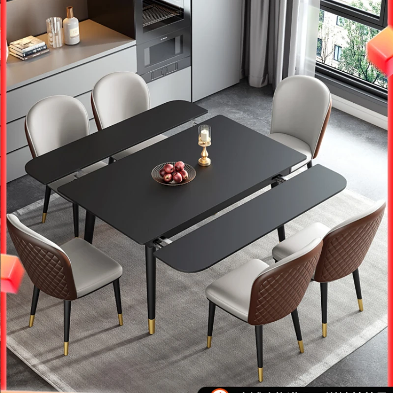 Rock board telescopic dining table, square with electromagnetic stove, dining table and chair combination