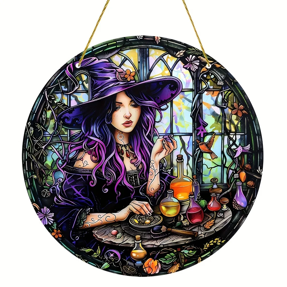 Witch Theme Acrylic Sun Catcher- Window Hanging Decor with Stained Glass Appearance for Multi-Scene Decor Perfect Halloween Gift