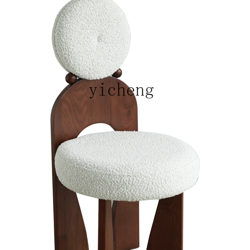 YY Vintage Solid Wood Dining Chair Home Living Room Simple Chair Mid-Ancient Lambswool Leisure