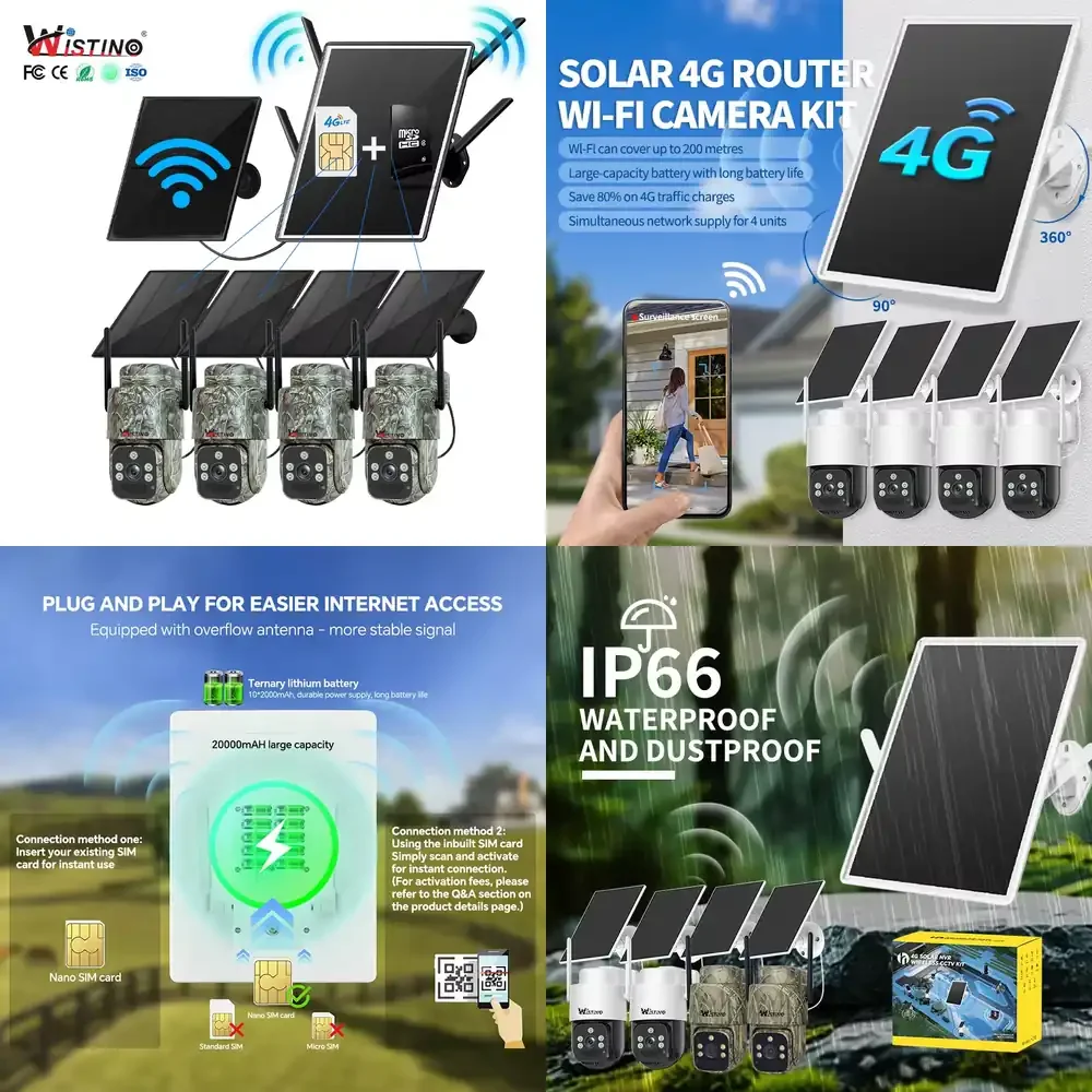 

4MP Wireless Solar 4G Router Wi Fi Camera Kit for Outdoor Security System IP66 Waterproof 200m Range Stable Network