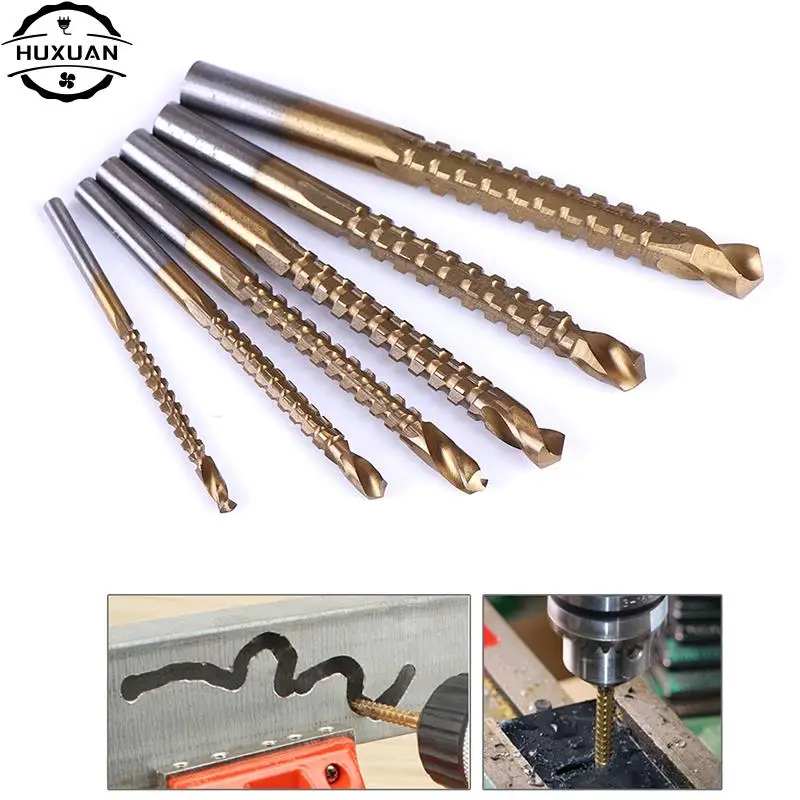 6pcs/lot 3-8mm Titanium Coated HSS Drill Bit Electric Drill Hole Grooving Drill Saw Carpenter Woodworking Tools