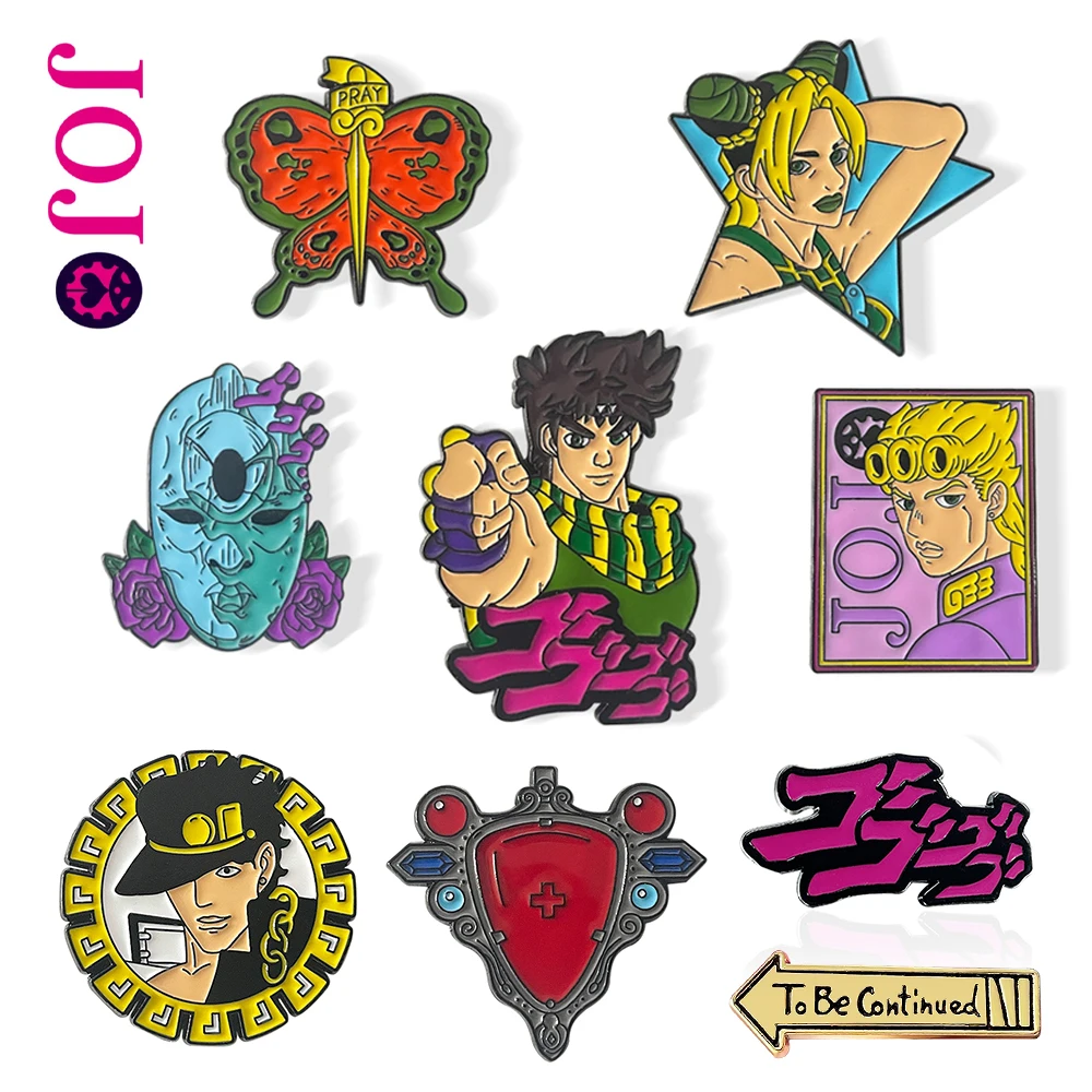 JoJo Bizarre Adventure Pins Brooch Kujo Jotaro Jolyne Figures Metal Badge Brooches For Backpack Clothes Jewelry Christmas Gift