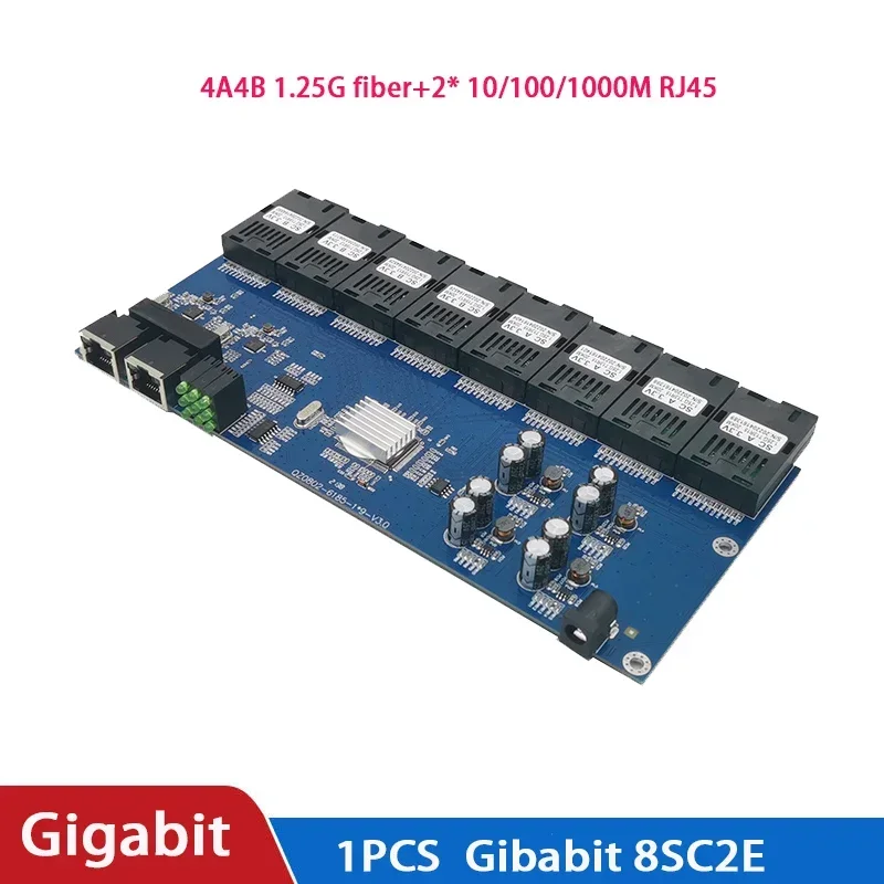 Gigabit switch Ethernet 8F2E Fiber Optical Media Converter 8 Port 1.25G SC 2 RJ45 10/100/1000M 8 SC PCBA board