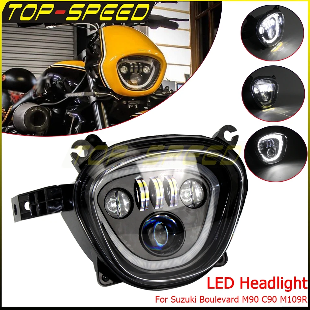 Motorcycle 10-30V LED Headlight DRL Headlamp For Suzuki Boulevard M109R M90 C90 VZR1800 VZ1500 2006-2019 Hi/Lo Beam Head Lights