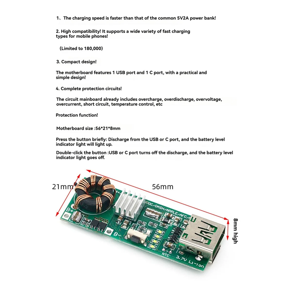 

Bidirectional Fast Charging Power Module Mobile Phone Power Bank Type-C USB Charger Tool Accesories QC4.0 QC3.0