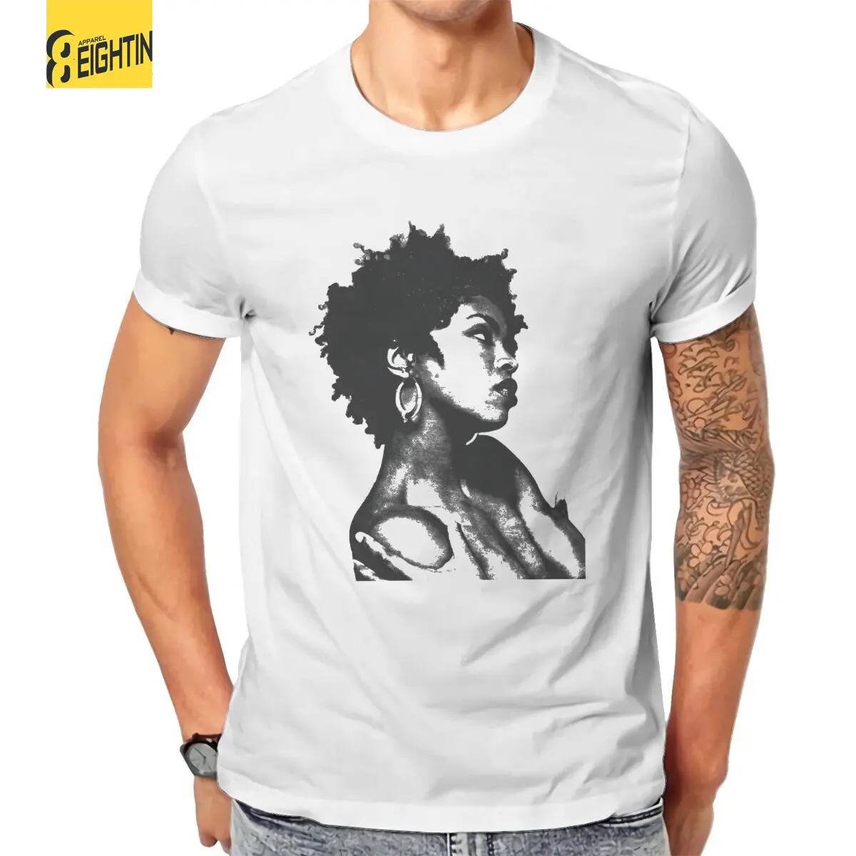 Lauryn Hill Retro Halftone T-Shirt for Men Fugees 90s Fun 100% Cotton Tee Shirt O Neck Short Sleeve T Shirts Printed Tops