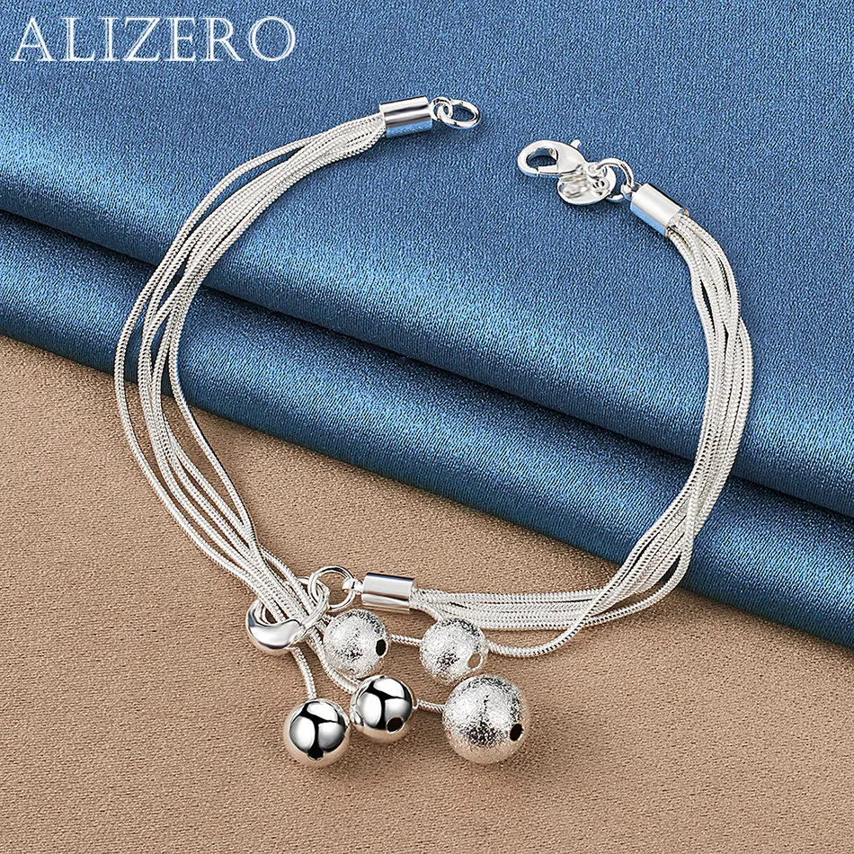 

ALIZERO 925 Sterling Silver Frosted Smooth Beads Charm Bracelet Chain For Woman Fashion Wedding Engagement Party Jewelry