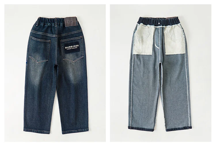 Koreanische Modische Jungen-Jeans mit Buchstabendruck, Gerade Geschnittene Denim-Hosen, Kinderhosen mit Weitem Bein, Lässige Kinderhosen für Alter 5-14 Jahre – Detail 8