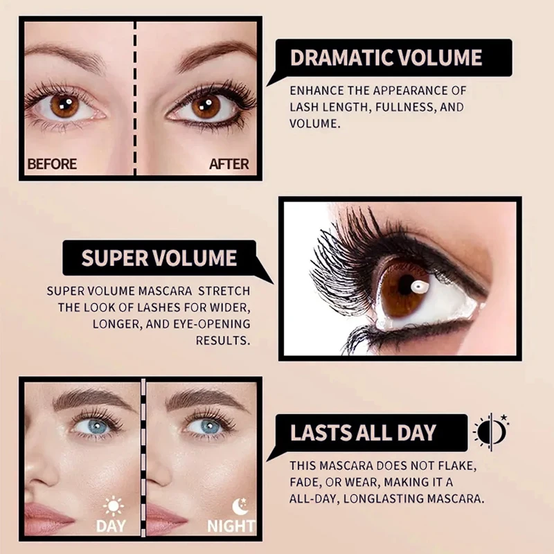 Curling Mascara Waterproof Lengthens Eyelashes Extension Black Non smudge Lengthening Volume 4D Silk Fiber Cosmetics Makeup