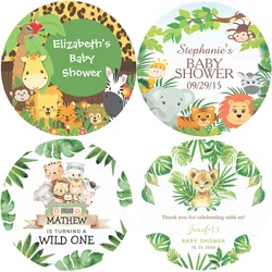 Animali della giungla personalizzati Nome personalizzato personalizzato Testo Zoo Compleanno Fauna selvatica Zoo Baby Bath Party Battesimo Etichetta