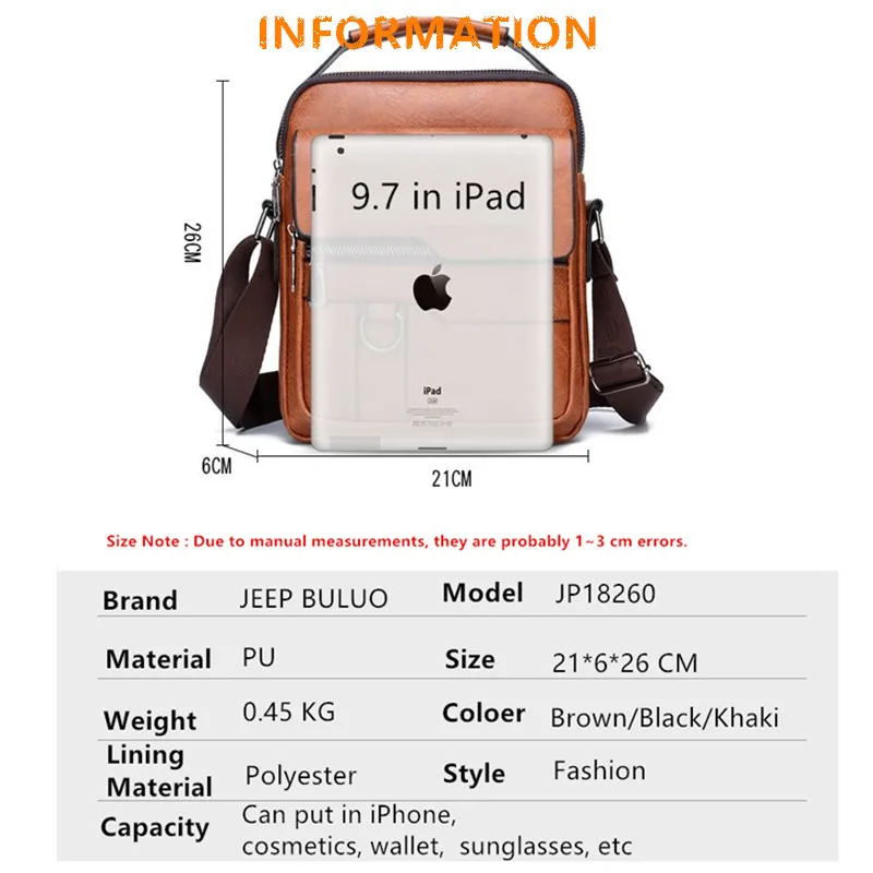 Imagem -02 - Jeep Buluo Marca de Luxo Grande Capacidade dos Homens Crossbody Bolsas do Mensageiro Negócios Bolsa Casual Masculino Divisor Couro Bolsa Ombro