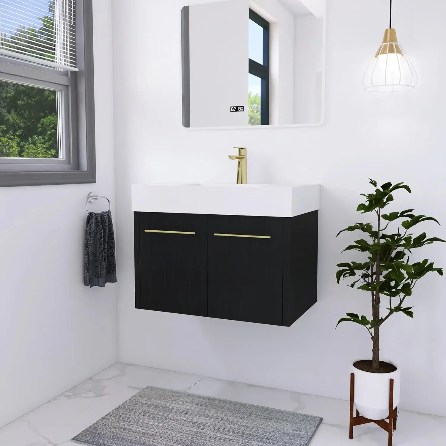 

30 Inch Floating Bathroom Vanity,30"" Bathroom Vanity with Sink,Single Sink Bathroom Vanity Combo,Black Wall Mounted Cabinet Set