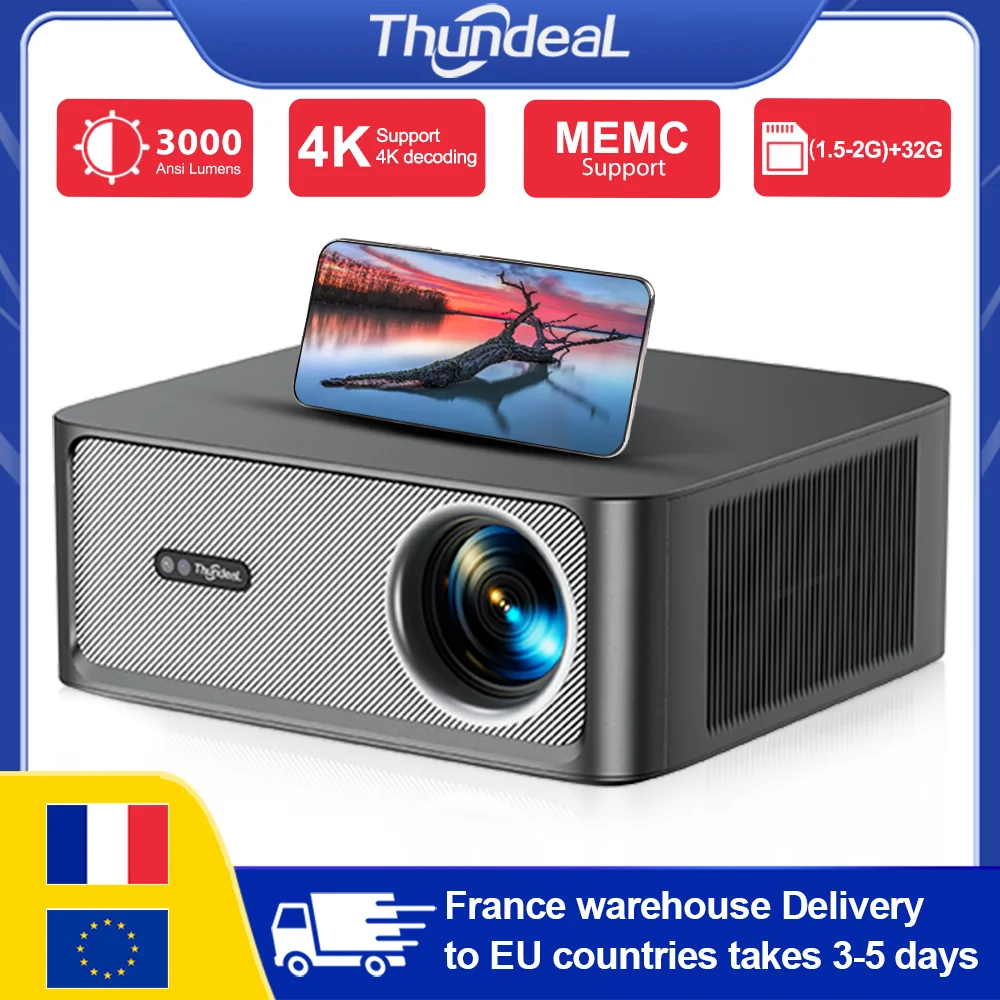 ThundeaL TD98Pro 4K Android WLAN-Projektor 3000 Ansi Lumen Autofokus 3D Tragbarer Heimkino-Gaming-Projektor für Draußen