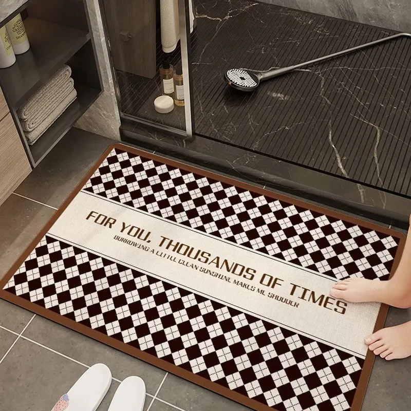 Checkerboard Grid Non Slip Kitchen Bath Mat Diatom Mud Super Absorbent Home Carpet Waterproof Bedroom Rugs for Living Room Decor