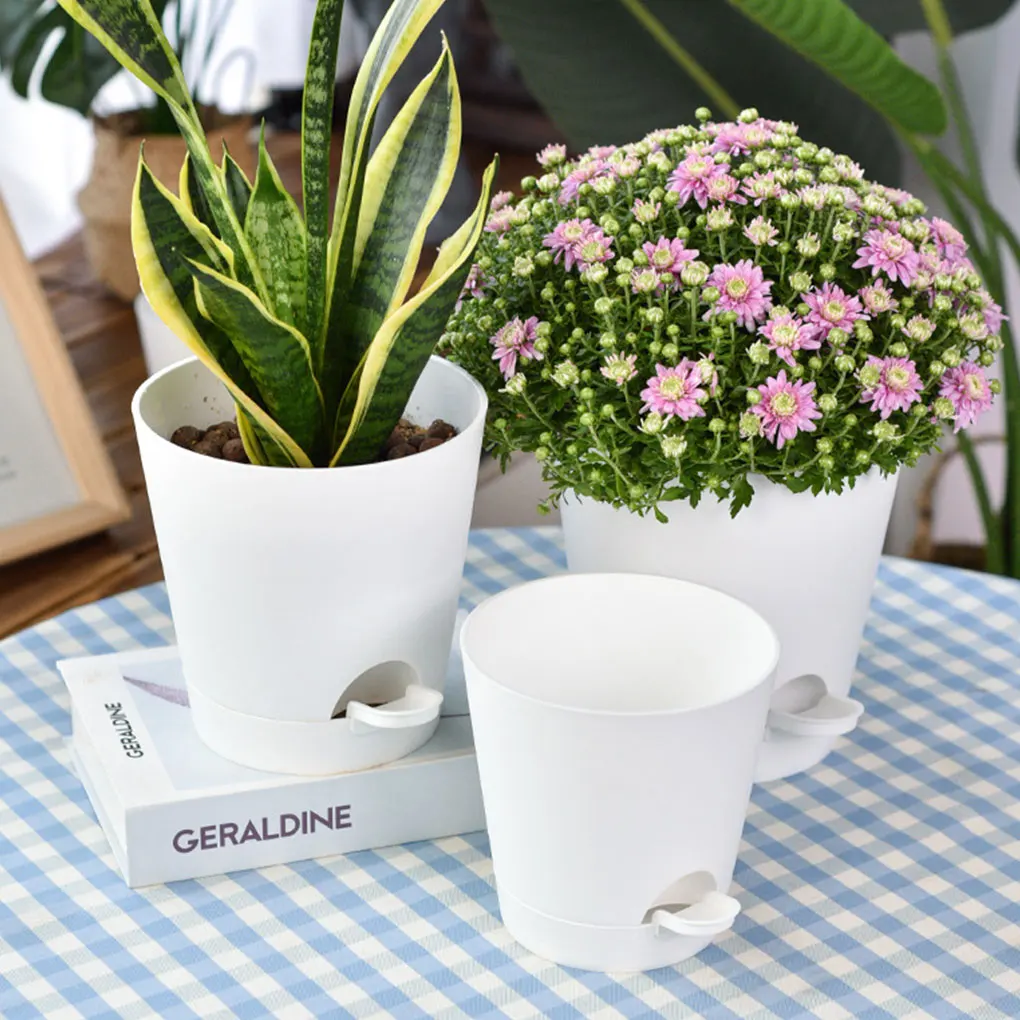 

White Environmentally Friendly Plastic Plant Pots - White Set Of 6 With Drainage Holes Self