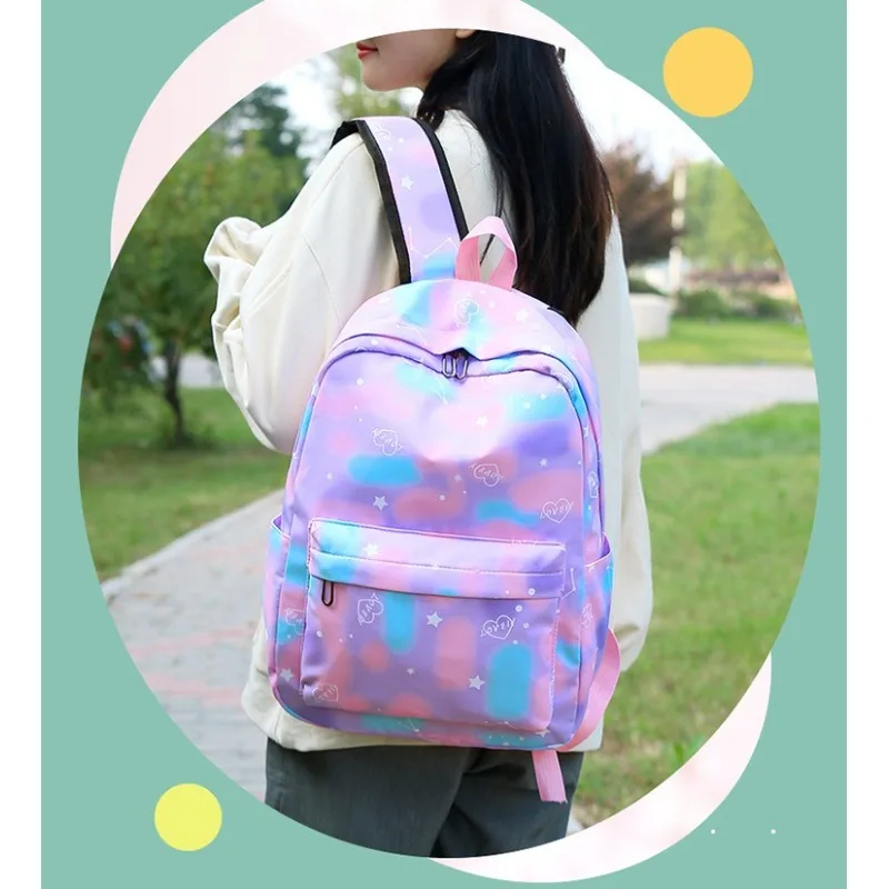 

3Pcs/set School Bag Set for Girls Primary Junior High Students Lightweight Rainbow Gradient Backpack Japanese Style Shoulder Bag