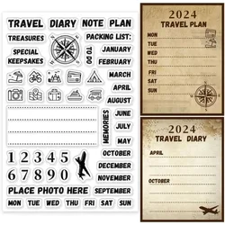 1Sheet Travel Diary Clear Stamp Compass Icon Clear Rubber Stamps Number Week Year Silicone Stamps for DIY Scrapbooking Photo