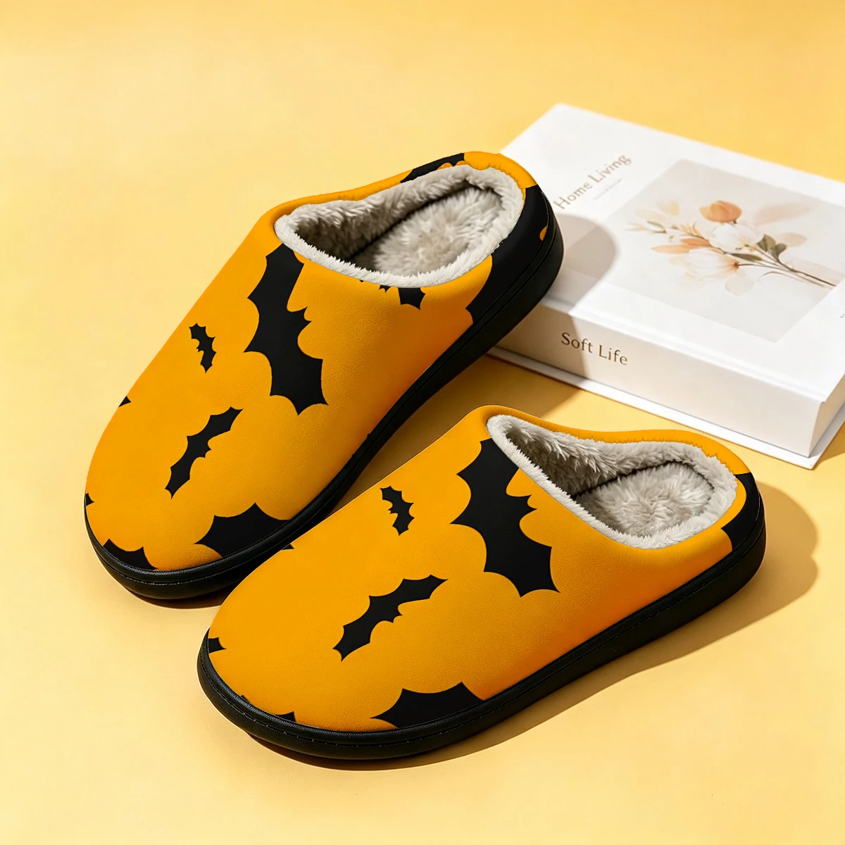 Men Shoes Winter - オレンジスカラップバットトップ レディース冬用高級コットンスリッパ 室内用ホームプラッシュ暖かいスリッパ カップルスリッパ メンズ秋用