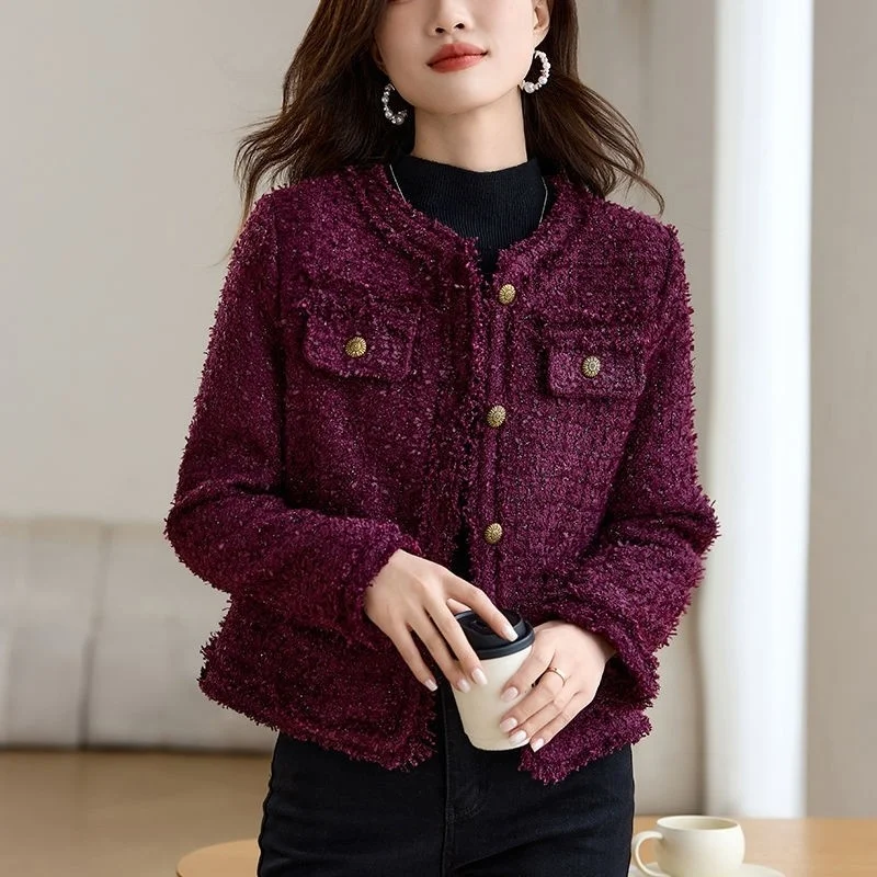 

Tweed Elegant Jackets Women Korean Fashion O-neck Long Sleeve Short Coats New Female Small Fragrance Jacket Outerwear Chic Tops