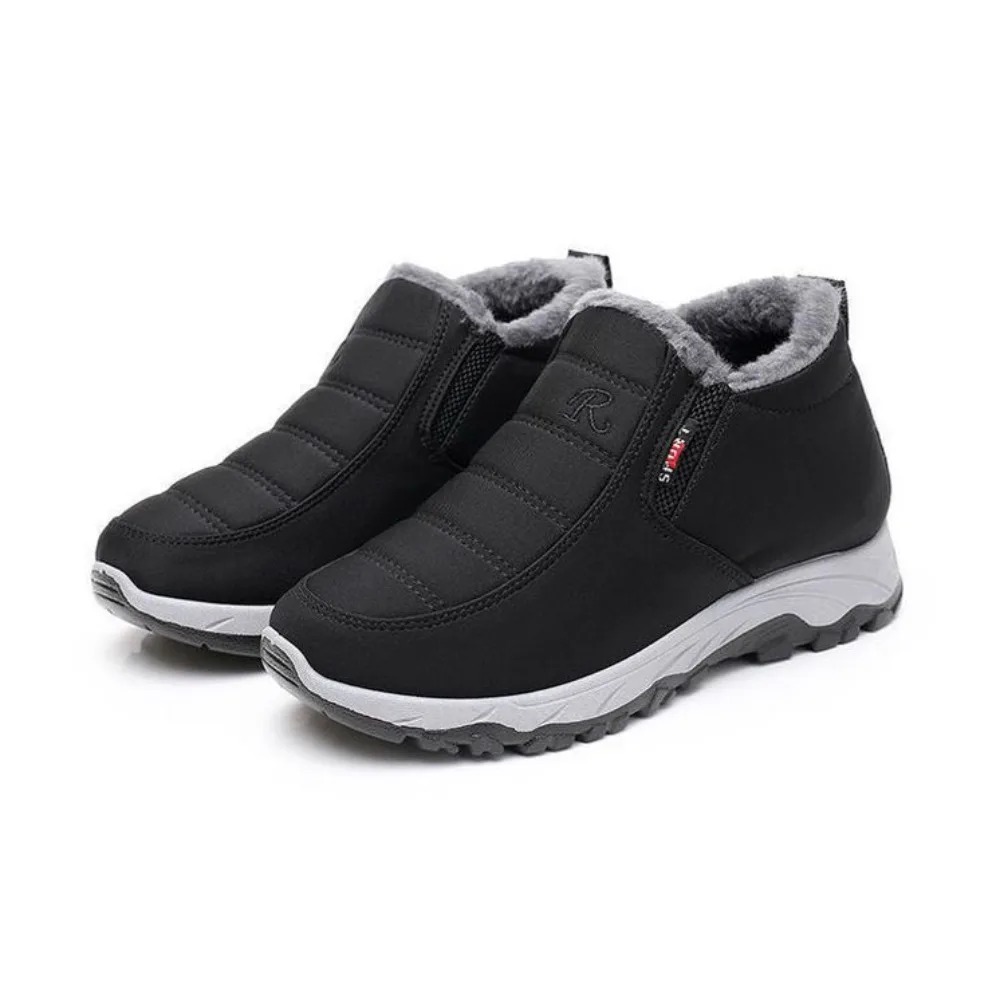 

Letter Embroidery Plush Cotton Shoes Non-slip Short Tube Winter Men's Boots Homewear Shoes Soft Sole Retro Thick Shoes Men