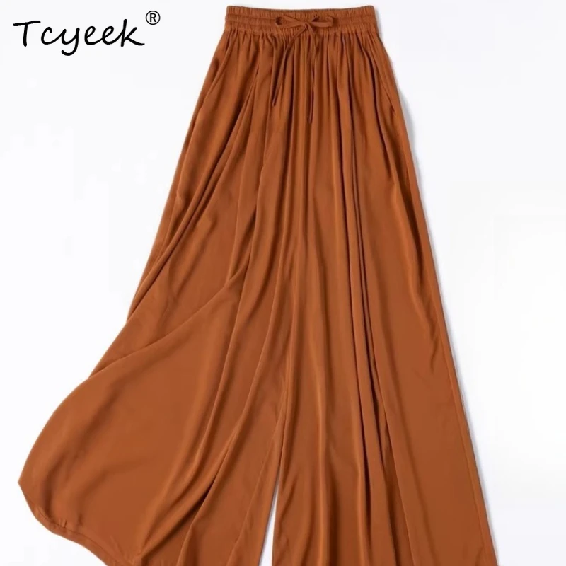 

Шелковые спортивные брюки Tcyeek из 100% натурального шелка тутового шелкопряда для женщин, 2026, с эластичным поясом, струящиеся, модная женская одежда, Pantalon Pour Femme