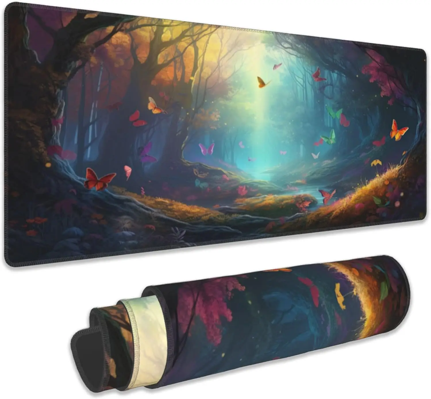 

Colorful butterfly landscape mousepad expansion game anti-slip base and sewn edge PC keyboard, suitable for home and office use