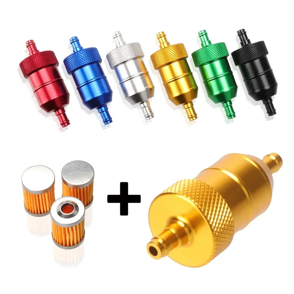  8mm CNC Aluminum Gasoline Cleaner +3/5 Pieces Reusable Cleanable Fuel Filter Motorcycle ATV Quad Inline Oil and Gas Fuel Filter 
