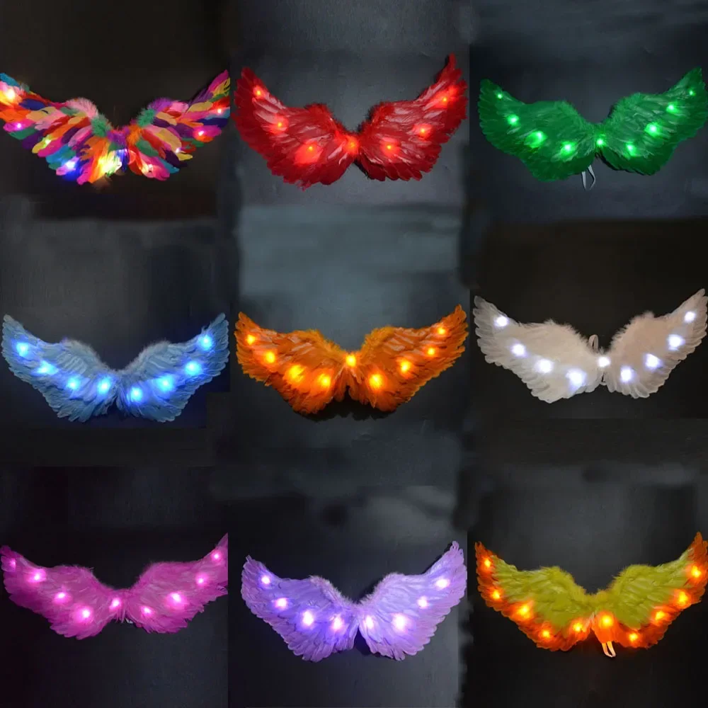 Halloween Luminous Glow LED Party Light Up Angel Feather Wing Photo Prop Costume Home Wall Decor Birthday Gift Wedding Christmas