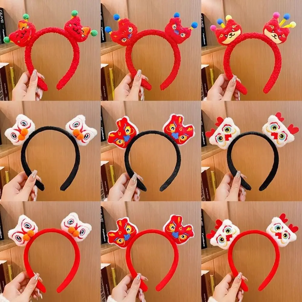 

Red Hairband 2024 Happy New Year Headband Lion Dance Cartoon Dragon Headband Embroidery Hair Hoop New Year Mascot