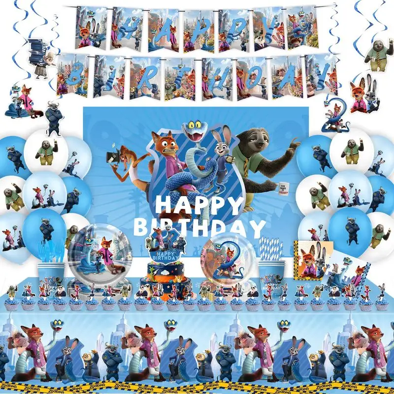2026 Hot Disney Anime Zootopia 2 Theme Children'S Birthday Party Supplies Paper Plate Tissue Paper Cup Set Children Birthday Toy