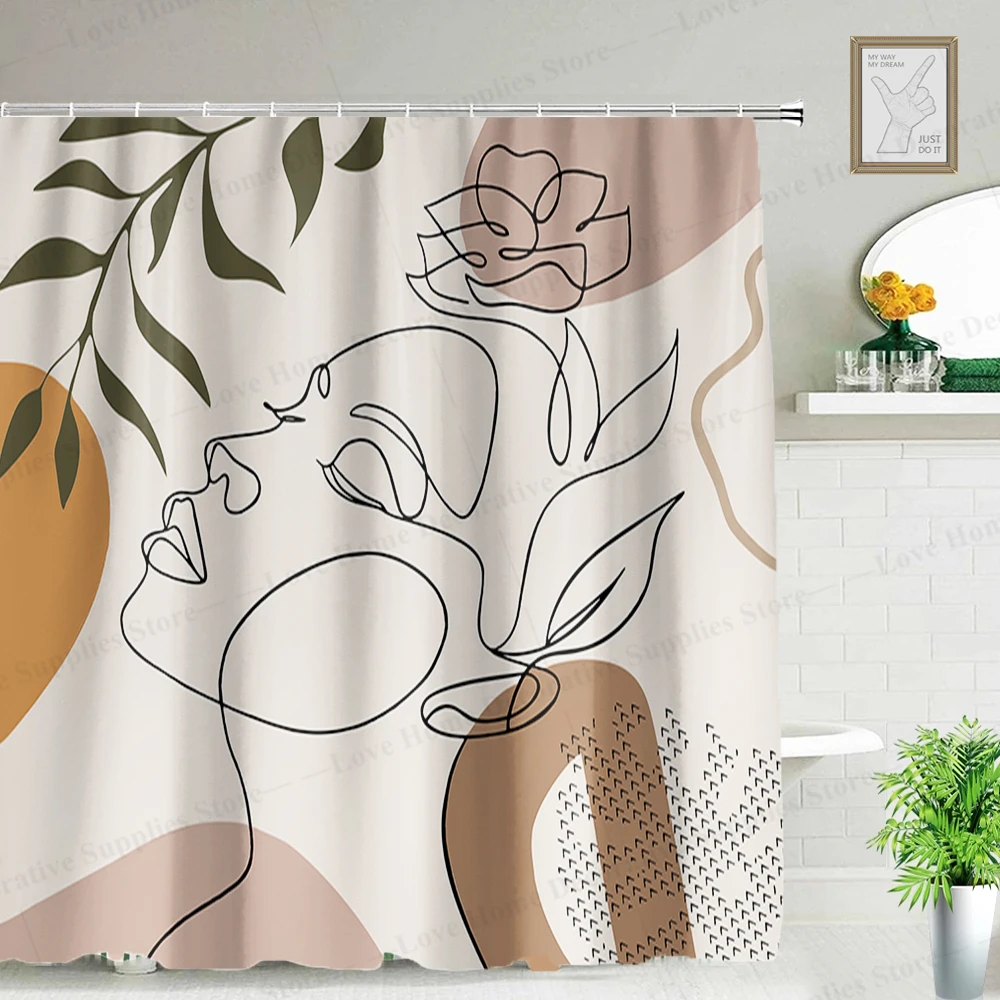 1pc Leaves on The Top Plant with Floral Shower Curtain Waterproof Polyester Fabric Bathroom Decoration 180*180CM with Hooks