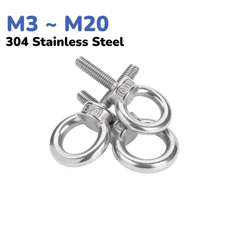 

M3 to M20 304 Stainless Steel Marine Eye Bolt Lifting Ring Screw Cable Eyelet For Lifting And Rigging